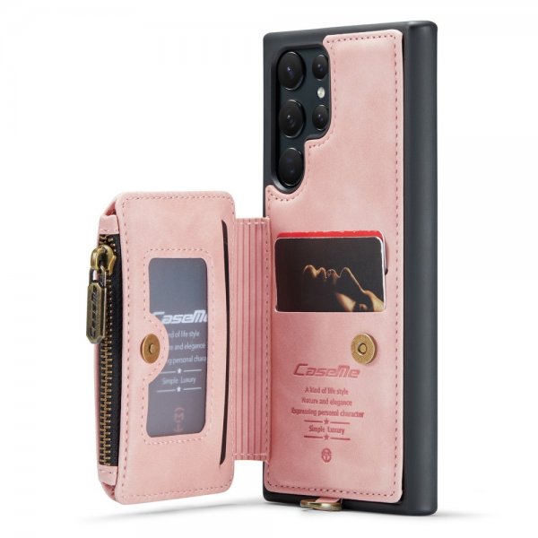 CaseMe Samsung Galaxy S23 Ultra Deksel C20 Kortlomme Glidelås Rosa