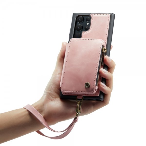 CaseMe Samsung Galaxy S23 Ultra Deksel C20 Kortlomme Glidelås Rosa