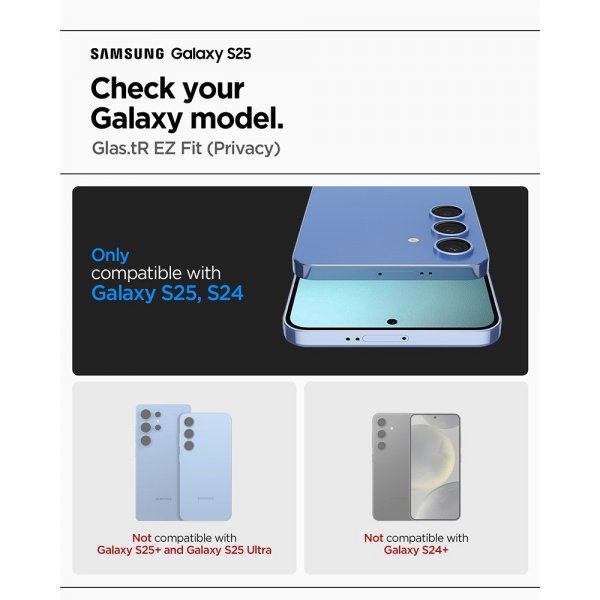 Spigen Samsung Galaxy S24/Galaxy S25 Skjermbeskytter GLAS.tR EZ Fit Privacy 2-pakning
