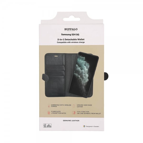 Buffalo Samsung Galaxy S24 Etui 2-in-1 Detachable Wallet Svart