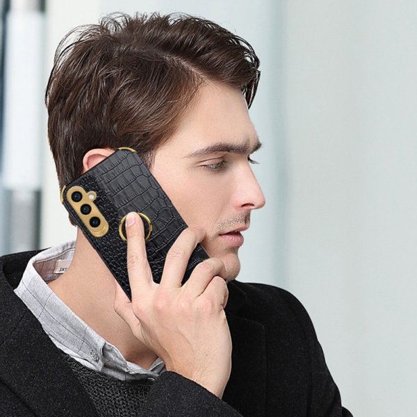 Samsung Galaxy S24 Deksel Krokodillemønster Finger Ring Hvit