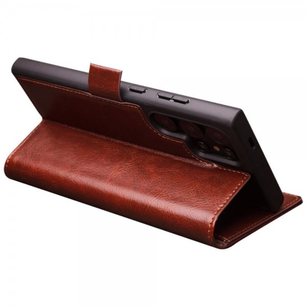 Qialino Samsung Galaxy S24 Ultra Etui Ekte skinn Kortlommer Brun