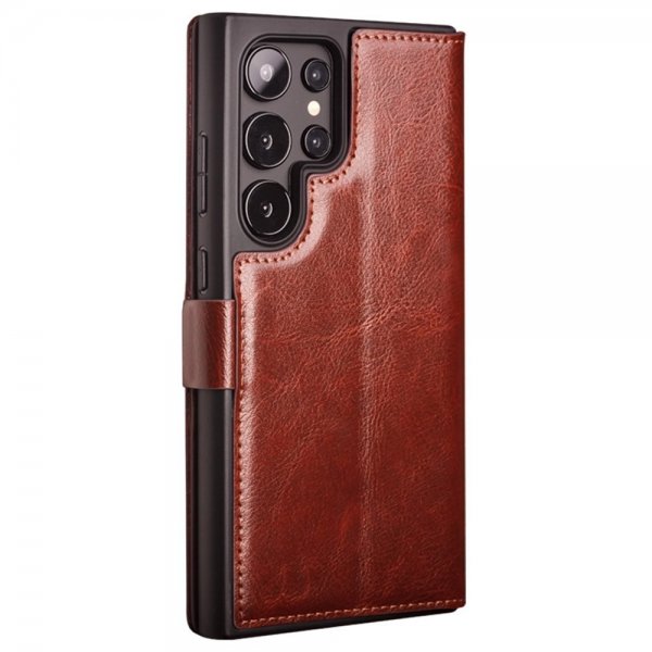 Qialino Samsung Galaxy S24 Ultra Etui Ekte skinn Kortlommer Brun