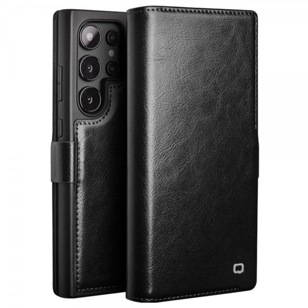 Qialino Samsung Galaxy S24 Ultra Etui Ekte skinn Kortlommer Svart
