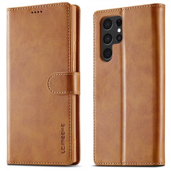 Lc.Imeeke Samsung Galaxy S24 Ultra Etui med Kortlomme stativfunksjon Lysebrun