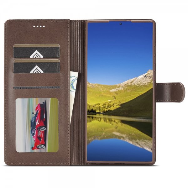 Lc.Imeeke Samsung Galaxy S24 Ultra Etui med Kortlomme stativfunksjon Mørkebrun