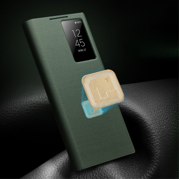 Qialino Samsung Galaxy S24 Ultra Etui View Window Ekte skinn Svart