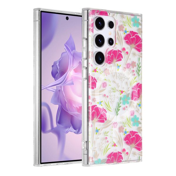 Samsung Galaxy S24 Ultra Deksel Blomstermønster MagSafe Rød Grønn