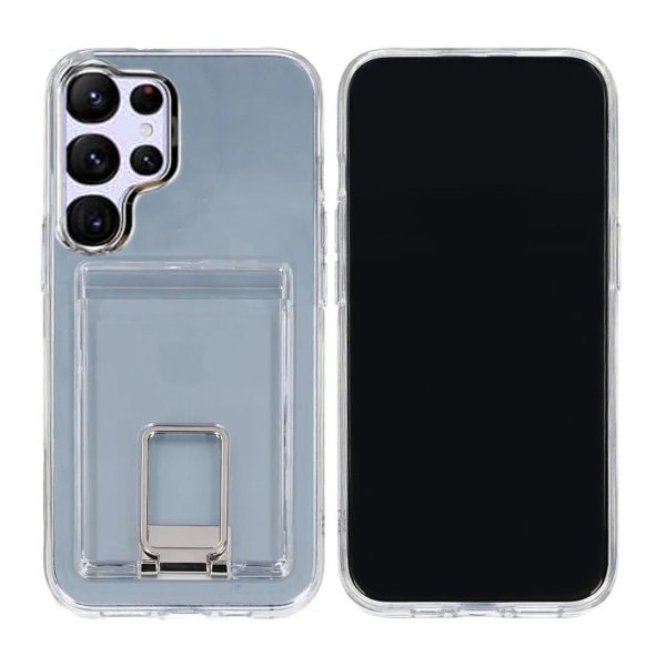 Rvelon Samsung Galaxy S24 Ultra Deksel with Stand Card Holder Transparent