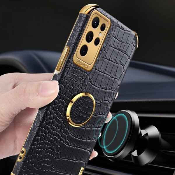 Samsung Galaxy S24 Ultra Deksel Krokodillemønster Finger Ring Gul
