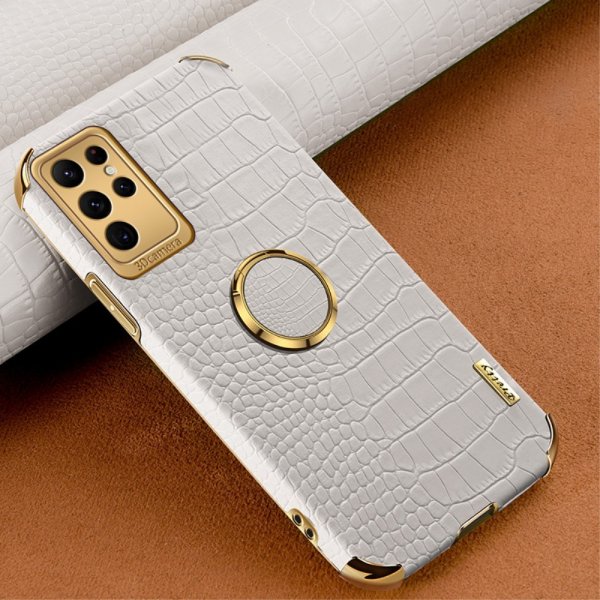 Samsung Galaxy S24 Ultra Deksel Krokodillemønster Finger Ring Hvit