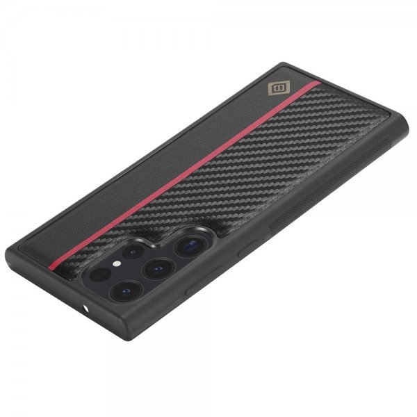 Lc.Imeeke Samsung Galaxy S24 Ultra Deksel Karbonfibertekstur Rød Stripe Svart