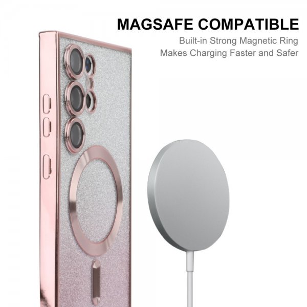 ENKAY Samsung Galaxy S24 Ultra Deksel Belagt Kant Glitter MagSafe Rosa