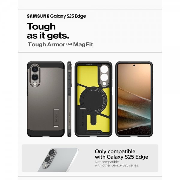 Spigen Samsung Galaxy S25 Edge Deksel Tough Armor MagFit Gunmetal