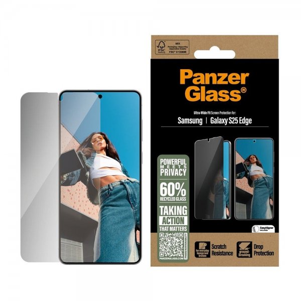 PanzerGlass Samsung Galaxy S25 Edge Skjermbeskytter Ultra-Wide Fit Privacy EasyAligner
