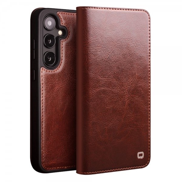 Qialino Samsung Galaxy S25 Etui Ekte Skinn Brun