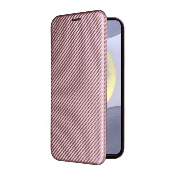 Samsung Galaxy S25 Etui Karbonfibertekstur Rosegull