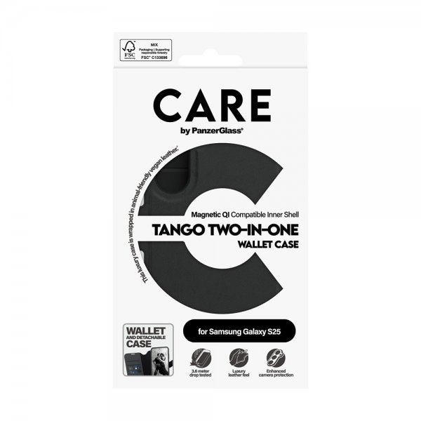 CARE by PanzerGlass Samsung Galaxy S25 Etui Tango Two-in-One Wallet MagSafe Svart