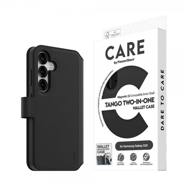 CARE by PanzerGlass Samsung Galaxy S25 Etui Tango Two-in-One Wallet MagSafe Svart