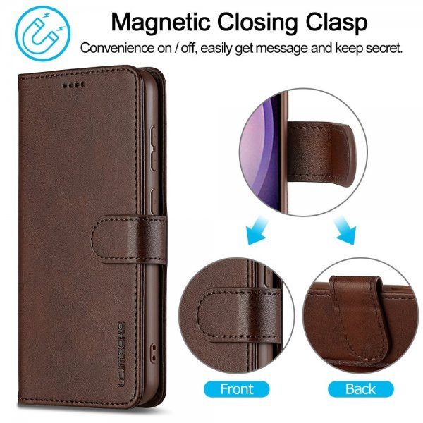Lc.Imeeke Samsung Galaxy S25 Plus Etui med Kortlomme stativfunksjon Mørkebrun