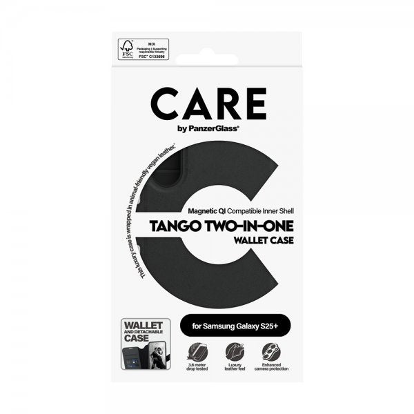 CARE by PanzerGlass Samsung Galaxy S25 Plus Etui Tango Two-in-One Wallet MagSafe Svart