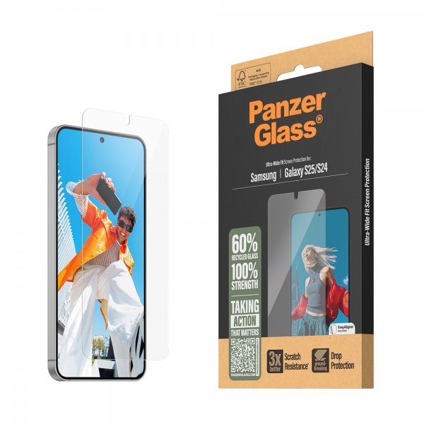 PanzerGlass Samsung Galaxy S24/Galaxy S25 Skjermbeskytter Ultra-Wide Fit EasyAligner
