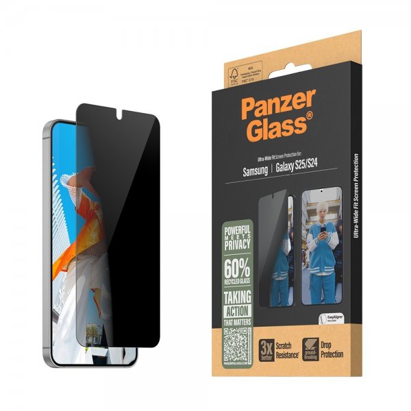 PanzerGlass Samsung Galaxy S24/Galaxy S25 Skjermbeskytter Ultra-Wide Fit Privacy EasyAligner