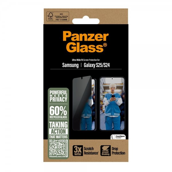 PanzerGlass Samsung Galaxy S24/Galaxy S25 Skjermbeskytter Ultra-Wide Fit Privacy EasyAligner