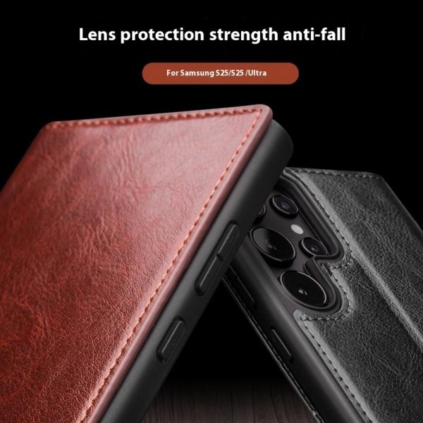 Qialino Samsung Galaxy S25 Ultra Etui Ekte Skinn Brun