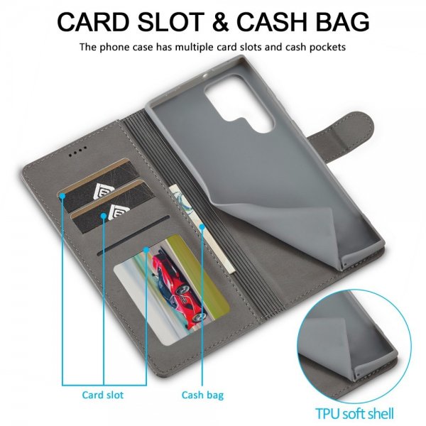 Lc.Imeeke Samsung Galaxy S25 Ultra Etui med Kortlomme stativfunksjon Grå