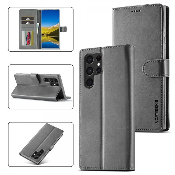 Lc.Imeeke Samsung Galaxy S25 Ultra Etui med Kortlomme stativfunksjon Grå