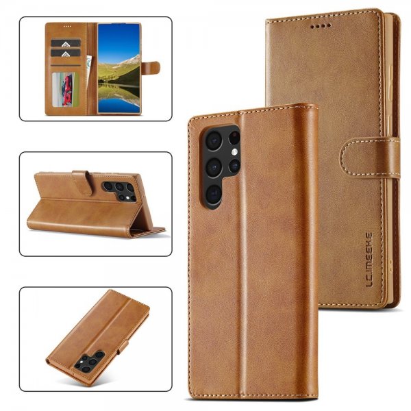 Lc.Imeeke Samsung Galaxy S25 Ultra Etui med Kortlomme stativfunksjon Lysebrun