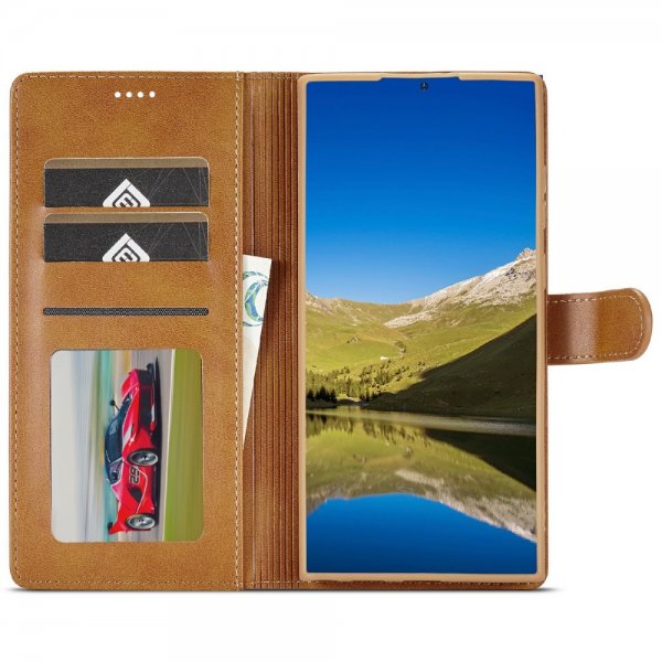Lc.Imeeke Samsung Galaxy S25 Ultra Etui med Kortlomme stativfunksjon Lysebrun