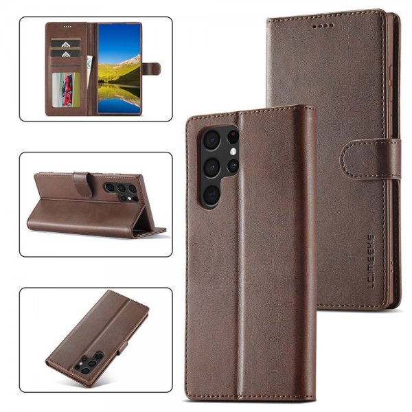 Lc.Imeeke Samsung Galaxy S25 Ultra Etui med Kortlomme stativfunksjon Mørkebrun