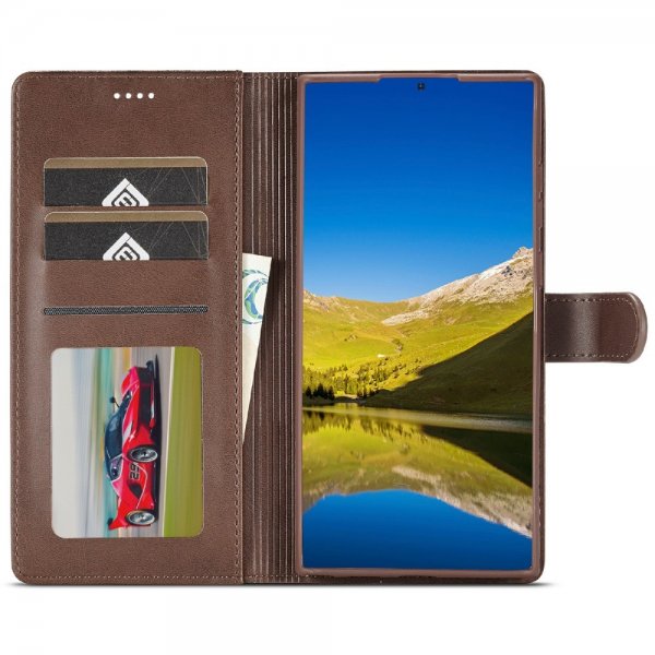 Lc.Imeeke Samsung Galaxy S25 Ultra Etui med Kortlomme stativfunksjon Mørkebrun