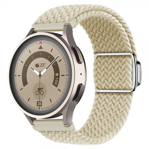Samsung Galaxy Watch 20mm Armbånd Flettet Nylon Krem Hvit