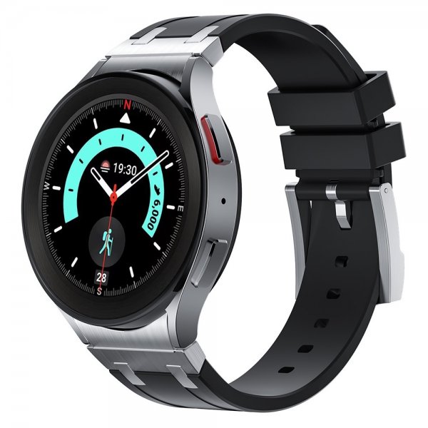 Samsung Galaxy Watch 20mm Armbånd Silikon Sølv Spenne Svart