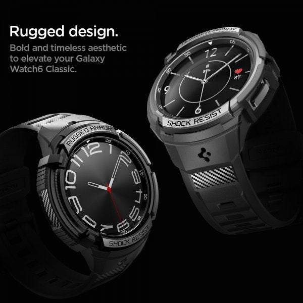 Spigen Samsung Galaxy Watch 6 Classic 47mm Deksel Armbånd Rugged Armor Pro Svart