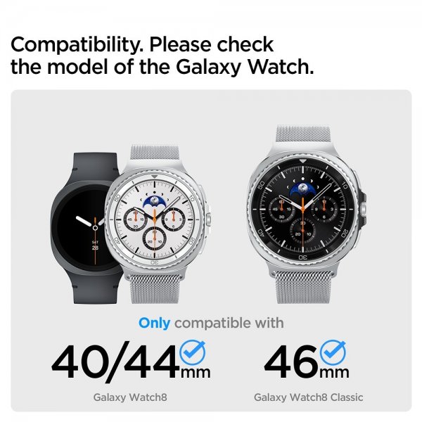 Spigen Samsung Galaxy Watch 8 40/44mm/Classic 46mm Armbånd Metal Fit Sølv