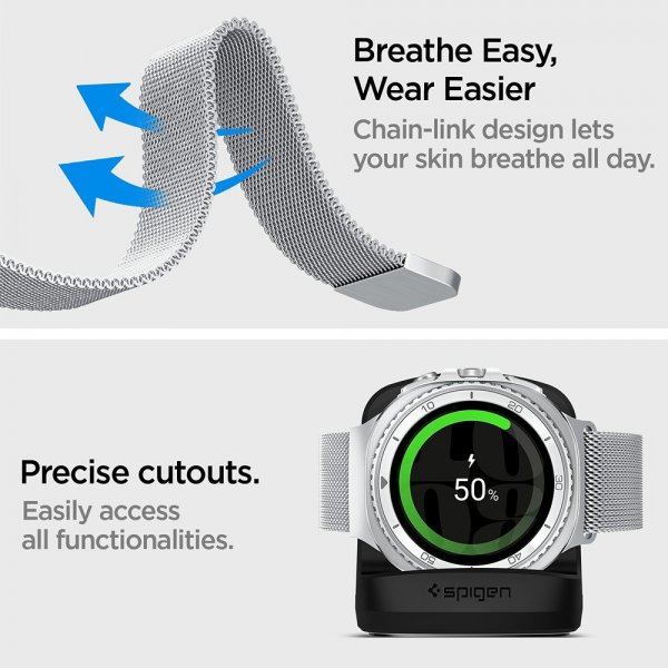 Spigen Samsung Galaxy Watch 8 40/44mm/Classic 46mm Armbånd Metal Fit Sølv