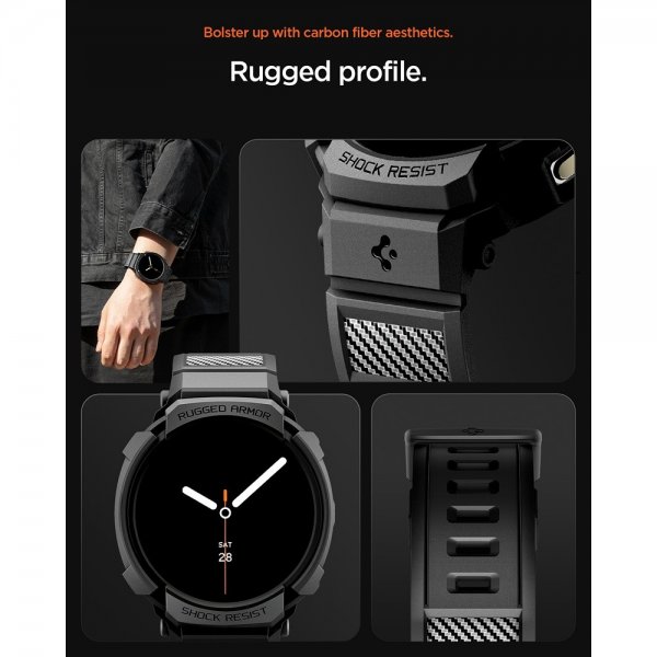 Spigen Samsung Galaxy Watch 8 40mm Armbånd og Deksel Rugged Armor Pro Matte Black
