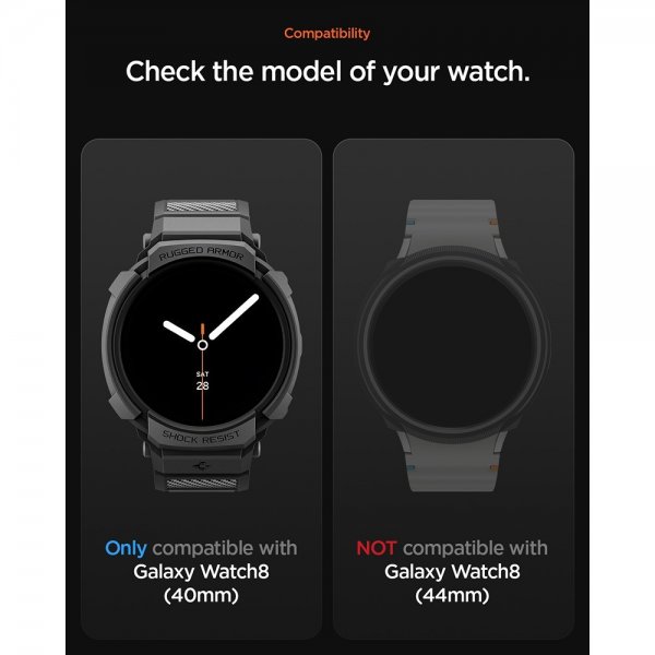 Spigen Samsung Galaxy Watch 8 44mm Armbånd og Deksel Rugged Armor Pro Matte Black