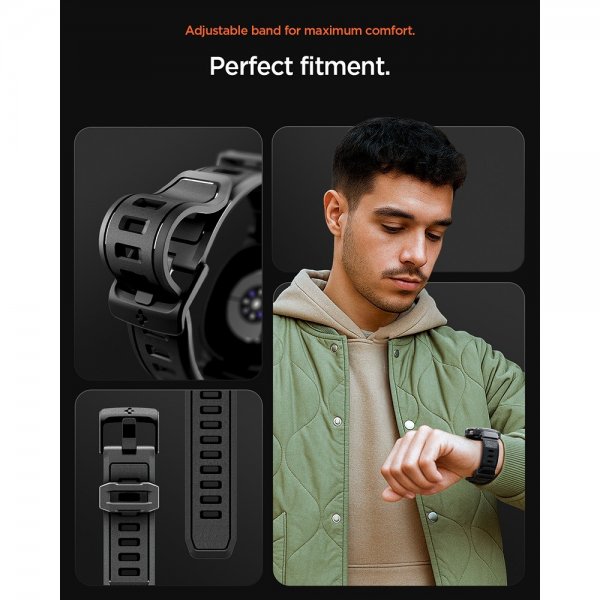 Spigen Samsung Galaxy Watch 8 44mm Armbånd og Deksel Rugged Armor Pro Matte Black