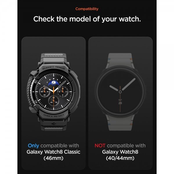 Spigen Samsung Galaxy Watch 8 Classic 46mm Armbånd og Deksel Rugged Armor Pro Matte Black