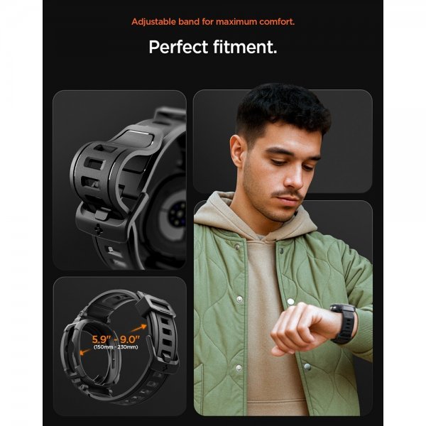 Spigen Samsung Galaxy Watch 8 Classic 46mm Armbånd og Deksel Rugged Armor Pro Matte Black