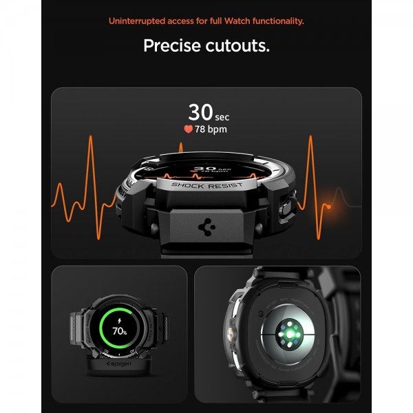 Spigen Samsung Galaxy Watch 8 Classic 46mm Armbånd og Deksel Rugged Armor Pro Matte Black