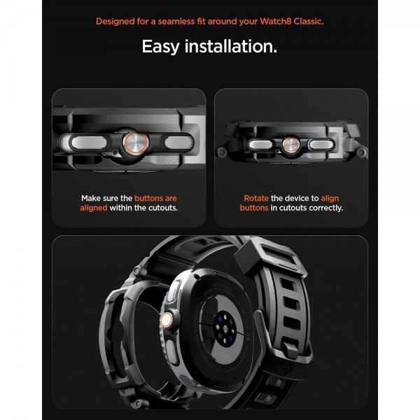 Spigen Samsung Galaxy Watch 8 Classic 46mm Armbånd og Deksel Rugged Armor Pro Matte Black