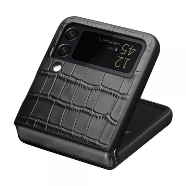 Qialino Samsung Galaxy Z Flip 4 Deksel Krokodillemønster Svart
