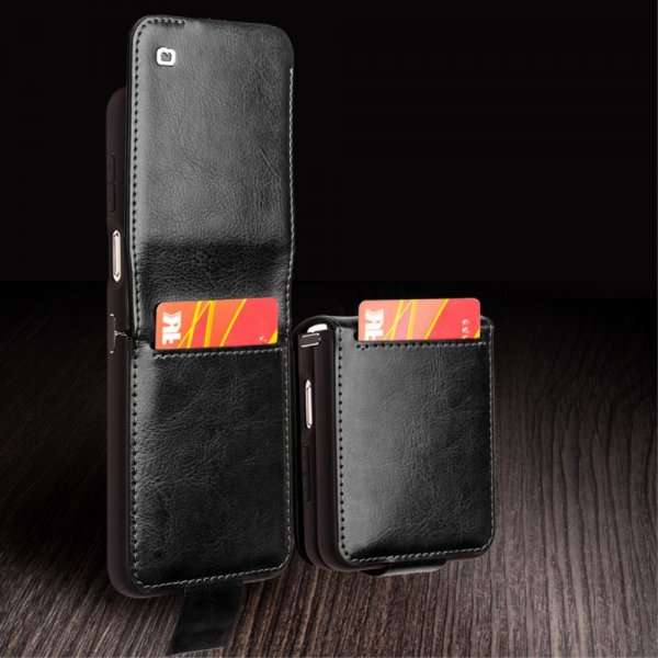 Qialino Samsung Galaxy Z Flip 5 Etui Ekte Skinn Svart