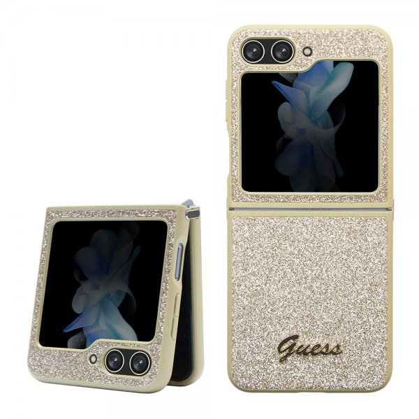 Guess Samsung Galaxy Z Flip 5 Deksel Glitter Flakes Metal Logo Gull